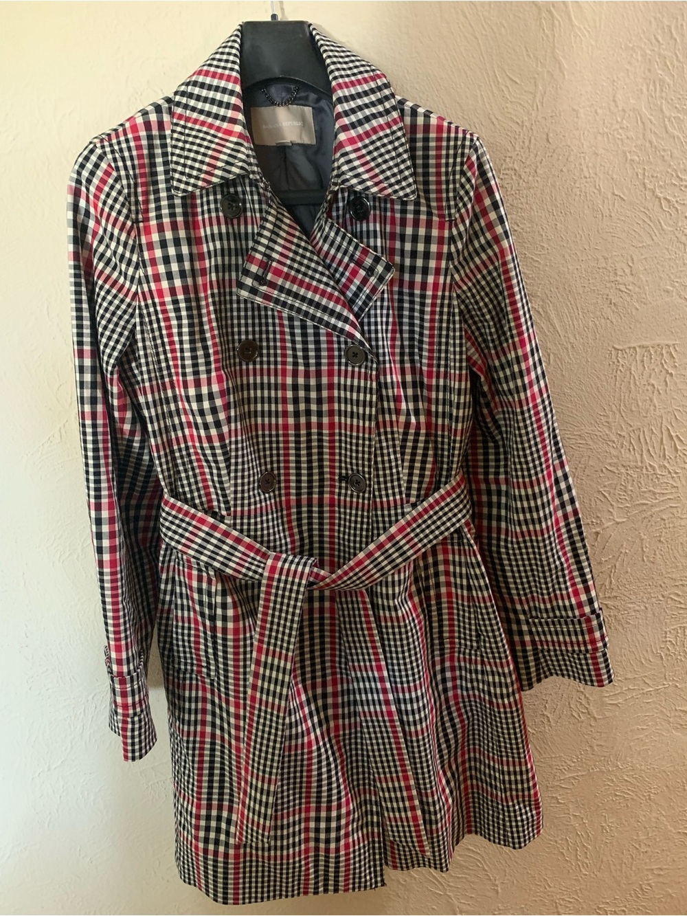 Banana Republic Women's Plaid Double-Breasted Trench Coat - Black & Red